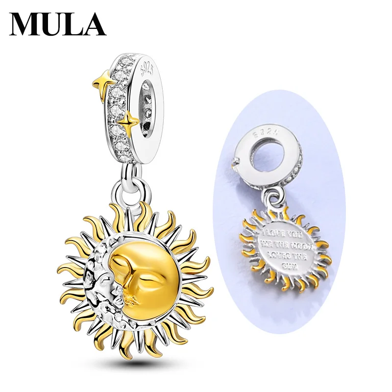 MULA 925 Sterling Silver Charm Bead Pendant Eternal Love Sun Moon Charm Dangle Fit Original Bracelet Necklace Women Man Jewelry