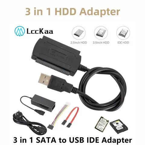 LccKaa 3 in 1 SATA to USB IDE Adapter USB 2.0 IDE SATA 5.25 S-ATA 2.5 3.5 Inch Hard Drive Disk HDD Adapter Cable for PC Laptop
