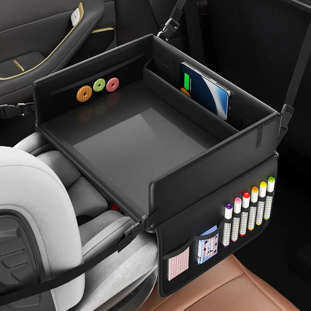 Kindersitz-Ablage Wasserdichter Reise-Spieltisch für Kindersicherheitssitz mit Cartoon-Motiven und mehreren Taschen für die Rücksitzaktivitäten – Detail 18