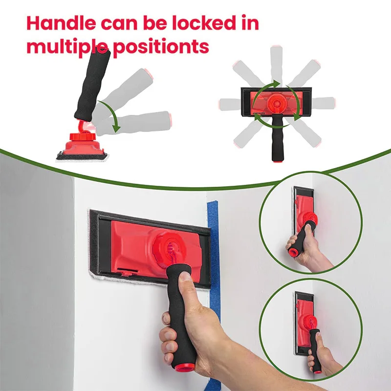 Paint Edger Tool Kit with 5-Section Threaded Extension Rod Trim Touch-Up Pads Corner Ceiling Painter 360° Rotating Handle