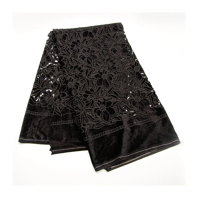 New Velvet Lace Black Laser Cutting Embroidered Milk Silk Fabric For Women Edge  Border Clothing Decration Sewing By 2 YDS