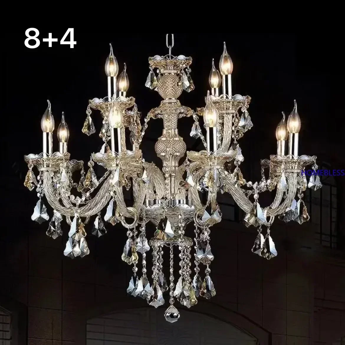 E14 Candle Bulb Decoration Crystal Chandelier Luminaria Family Living Room LED Lighting 6/8/10 Heads Wall Lamp Cognac Pendant