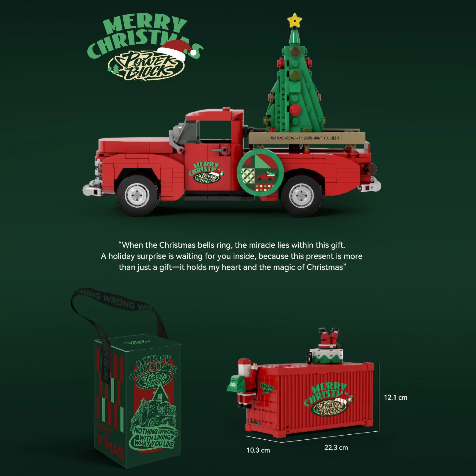 Camion ramassage voitures modèle briques avec boîte d'affichage arbre de noël véhicules jouets assemblage ornements MOC blocs de construction enfants cadeaux