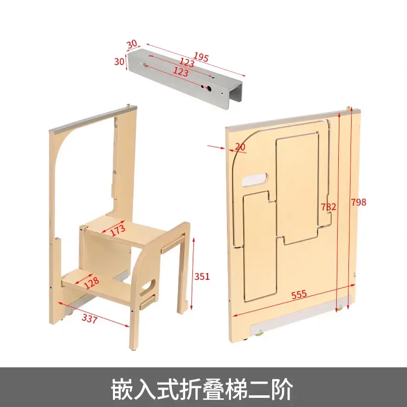 Kitchen Narrow Slot Hidden Folding 2 Step Ladder Stool Left Right Universal Slim Built-in Storage Booster Step For Indoor Use