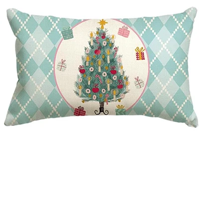 Merry Christmas Green Throw Pillow Pillowcase, Linen Waist Pillowcase, Winter Holiday Party Cushion Cover, Sofa 30X50cm