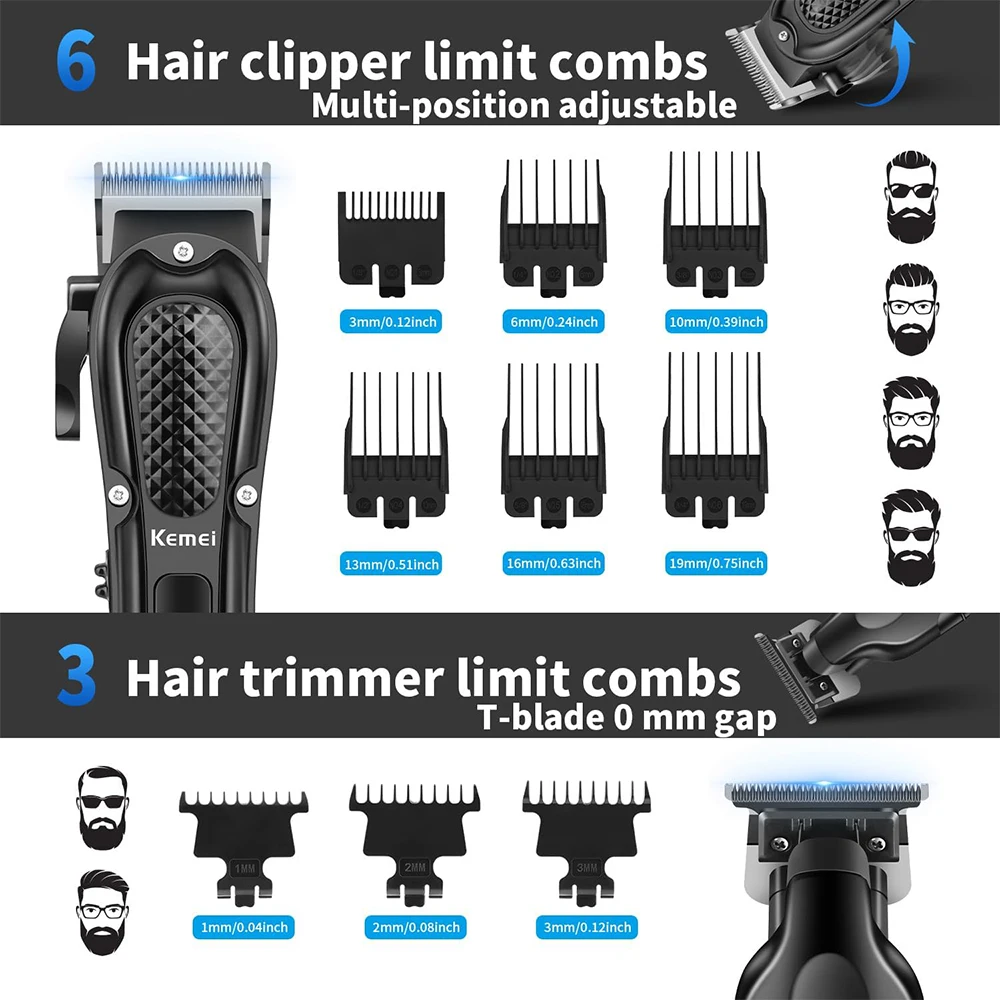Kemei Professional Hair Clippers for Men KM-1071 KM-2299 Cordless Hair Clipper Men's Beard Trimmer Electric Haircut Beauty Kit