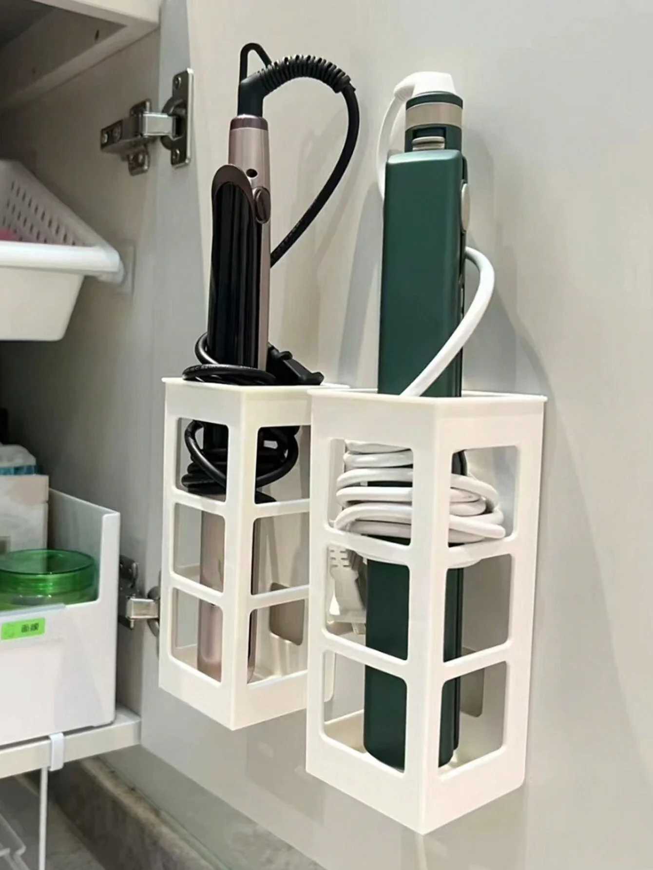 

Wall-Mounted Hair Tool Organizer for Curler, Comb, Straightener - Bathroom Rack Without Drilling