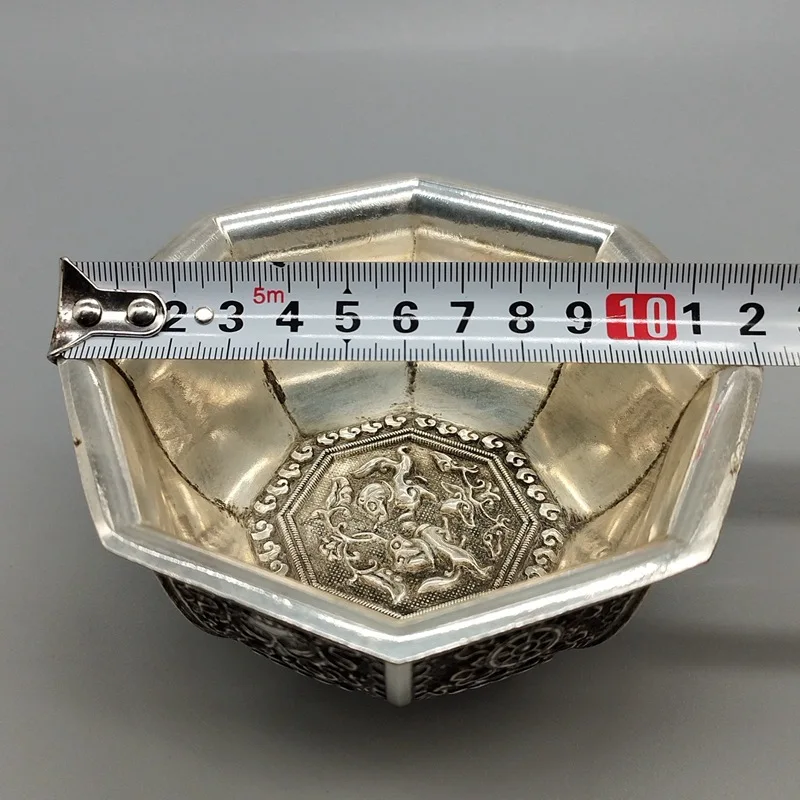 Antique Style Eight Treasures Offering Retro Home Decor Craft Ornament Octagonal Bowl