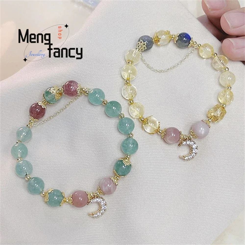 

Natural New Strawberry Crystal Bracelet Female Fashion Micro-set Moon Pendant Fortune Gold Hair Crystal Popular Fashion Jewelry