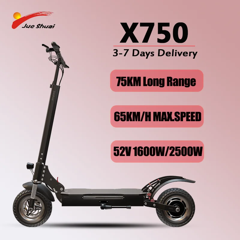 

75KM Long Range Electric Scooter X750 52V 1600W/2500W Rear Motor Scooter Electric 10" Pneumatic Tire Trottinettes électriques