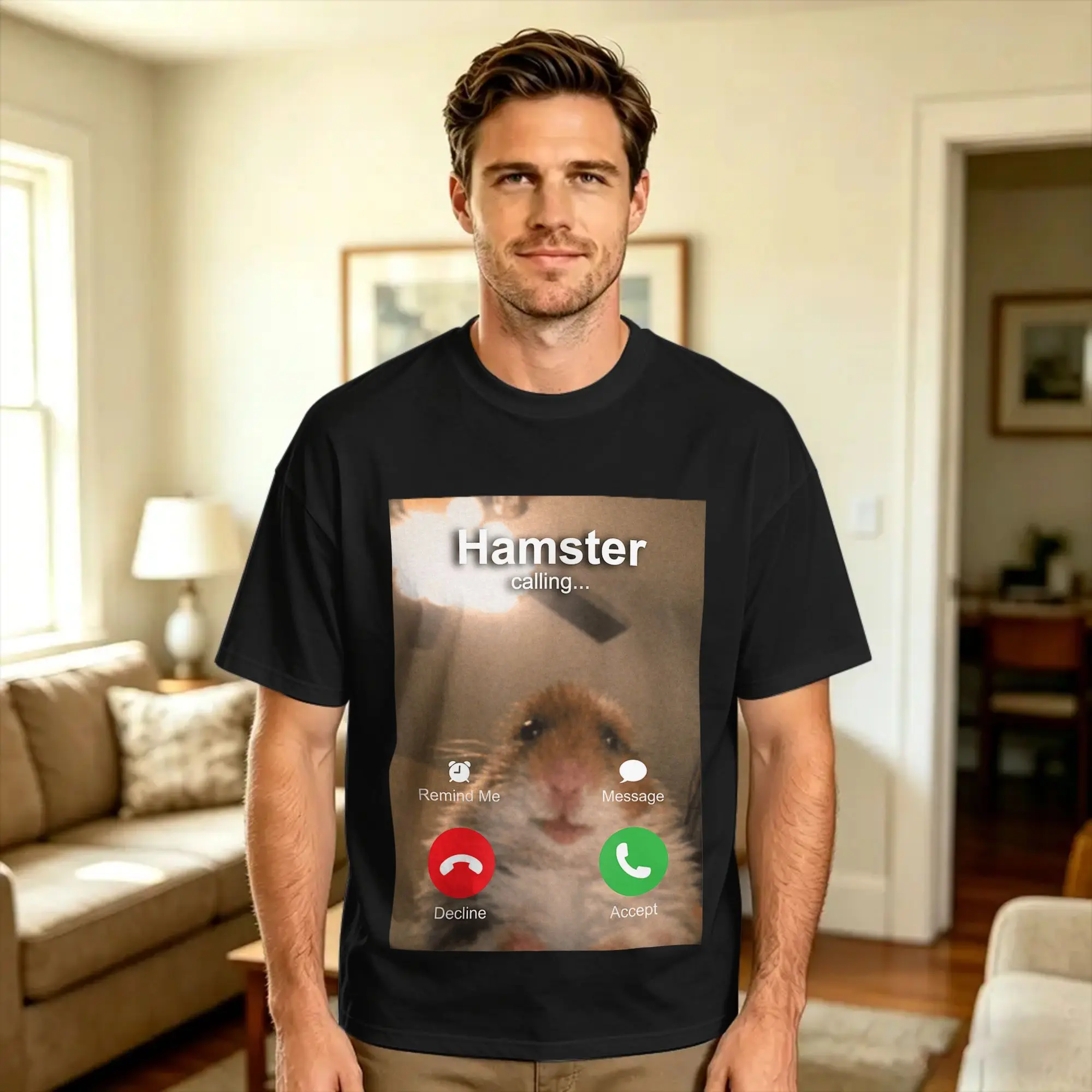 Oversized T-Shirt Dank Meme Hamster Staring Front Camera Hamster Calling Pure Cotton T-Shirts  Hip Hop Tshirt Short Sleeve Tops,