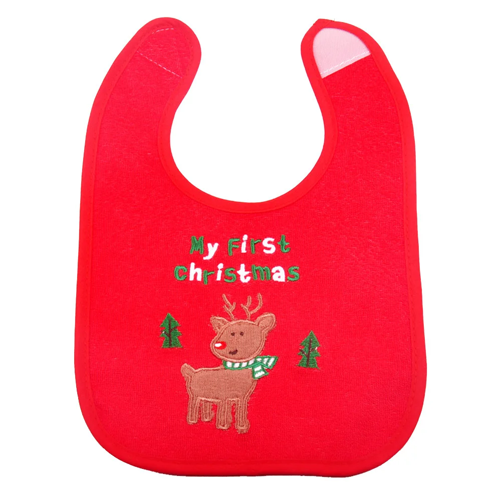 방수 아기 턱받이 원단 식사용 턱받이 크리스마스 소원 사슴 셀프 피딩 유아용 빨간색 사이즈 조절 가능 간편 세척