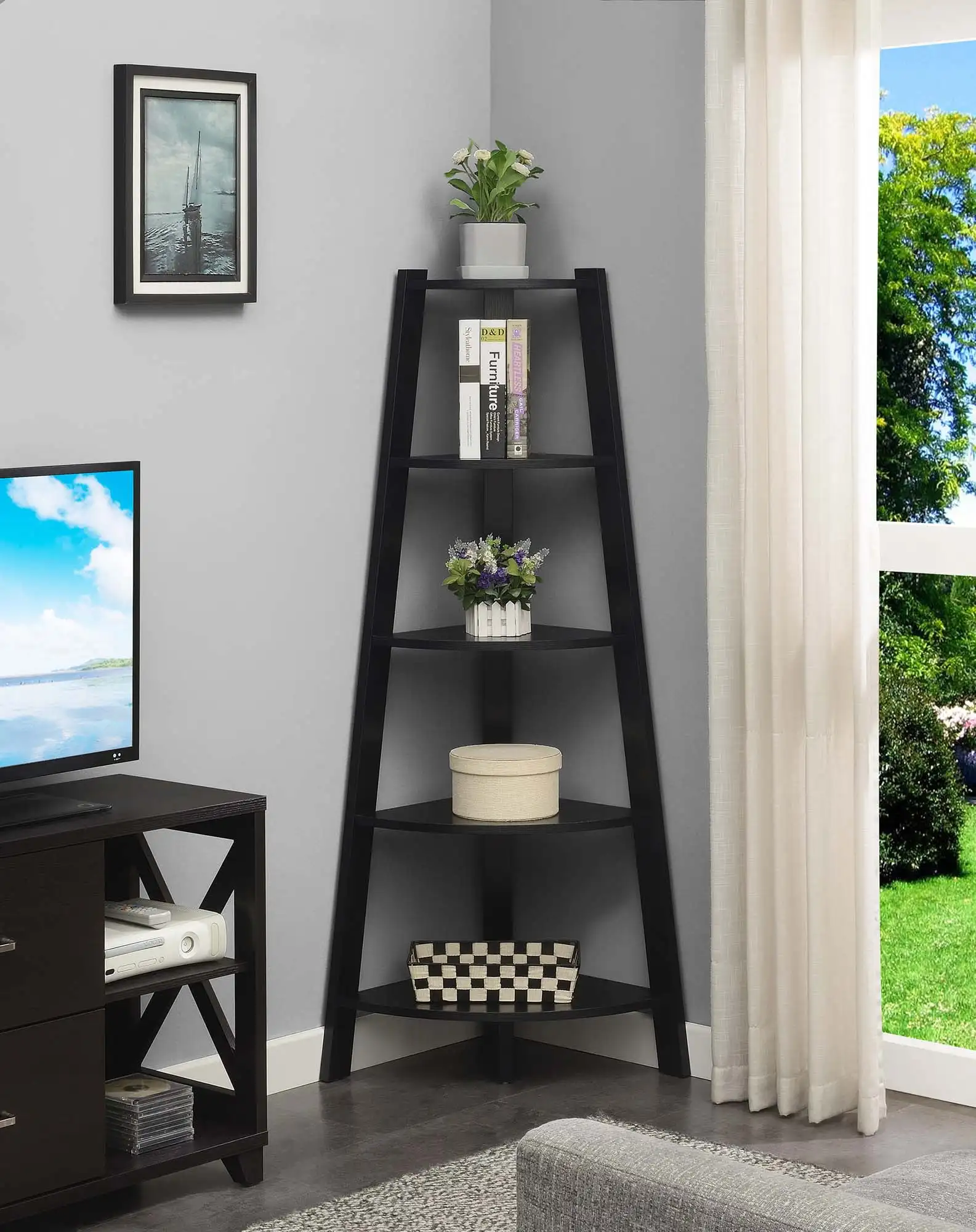

Newport 5 Tier Wide Corner Bookcase, Black