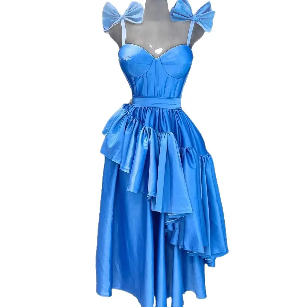 ชุดเดรสแฟชั่นสตรีพร้อมเอว Cinching, สวิงขนาดใหญ่, สายเอี๊ยม, โบว์, ชุดเดรสเซ็กซี่, เสื้อผ้าสตรีแอฟริกัน