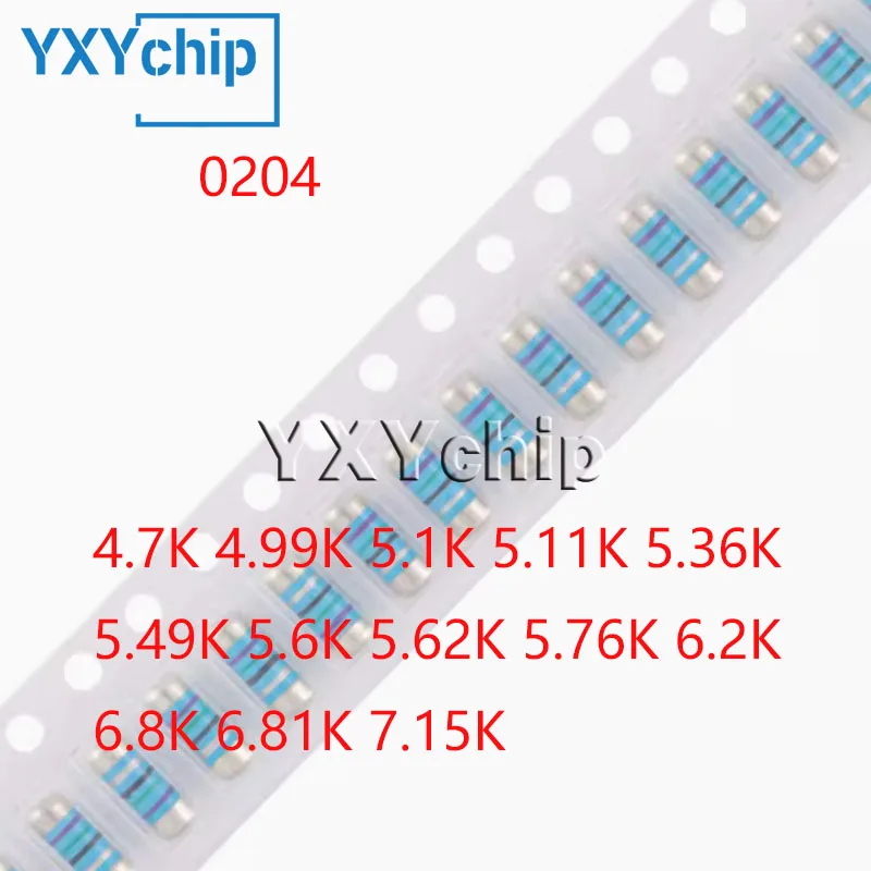 50pcs 1206 Cylindrical Smd Melf Resistor 1% 0204 4.7k 4.99k 5.1k 5.11k 5.36k 5.49k 5.6k 5.62k 5.76k 6.2k 6.8k 6.81k 7.15k