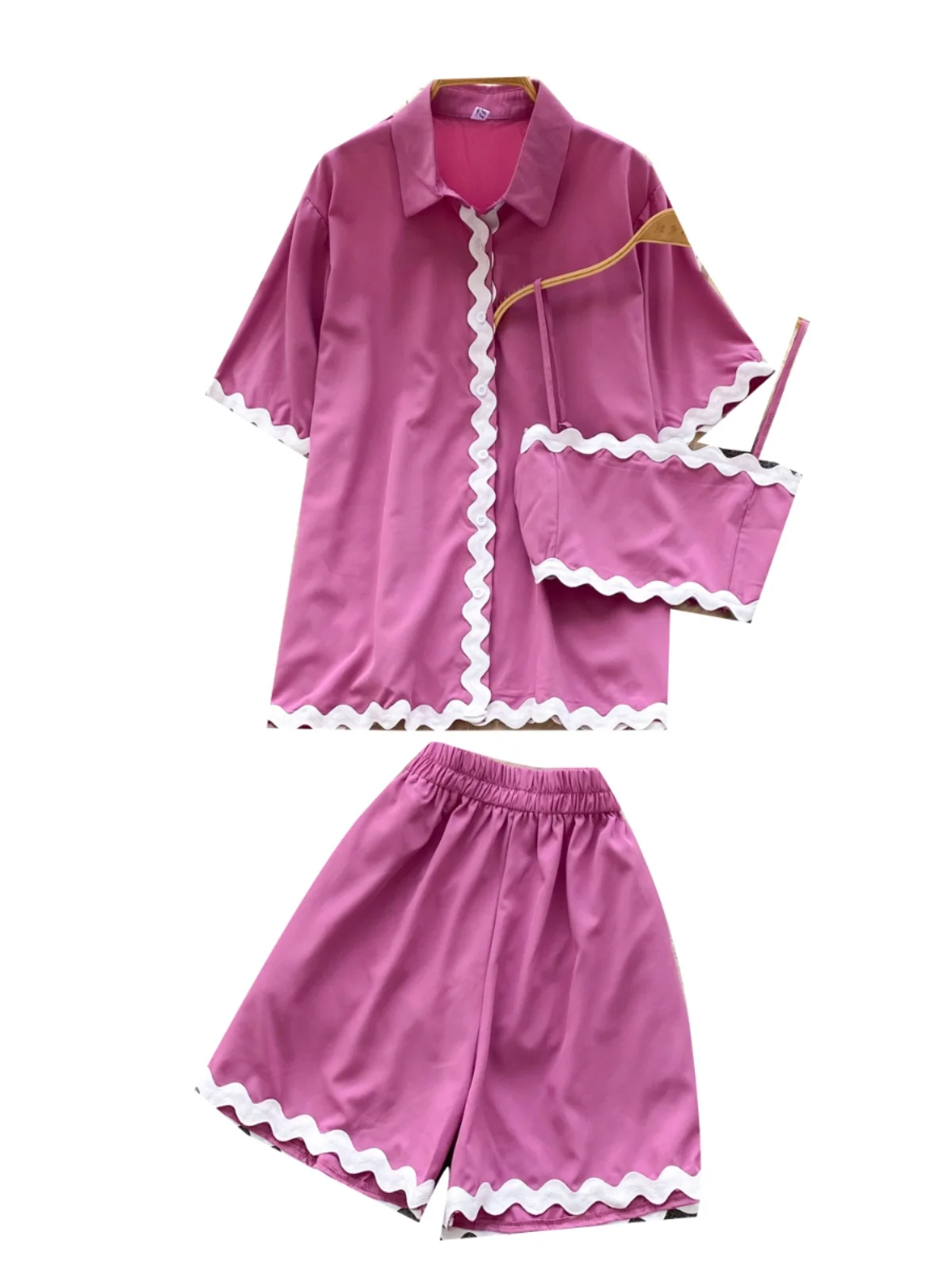 Set atasan dan celana Korea Sle Ne, model tube top untuk wanita, busana musim panas, potongan longgar, pinggang lebar, celana panjang, tampilan feminin.