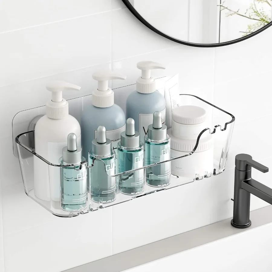 

Акриловая настенная клейкая полка для душа с самоклеющейся лентой для хранения в ванной и кухне, прозрачная большая длинная полка