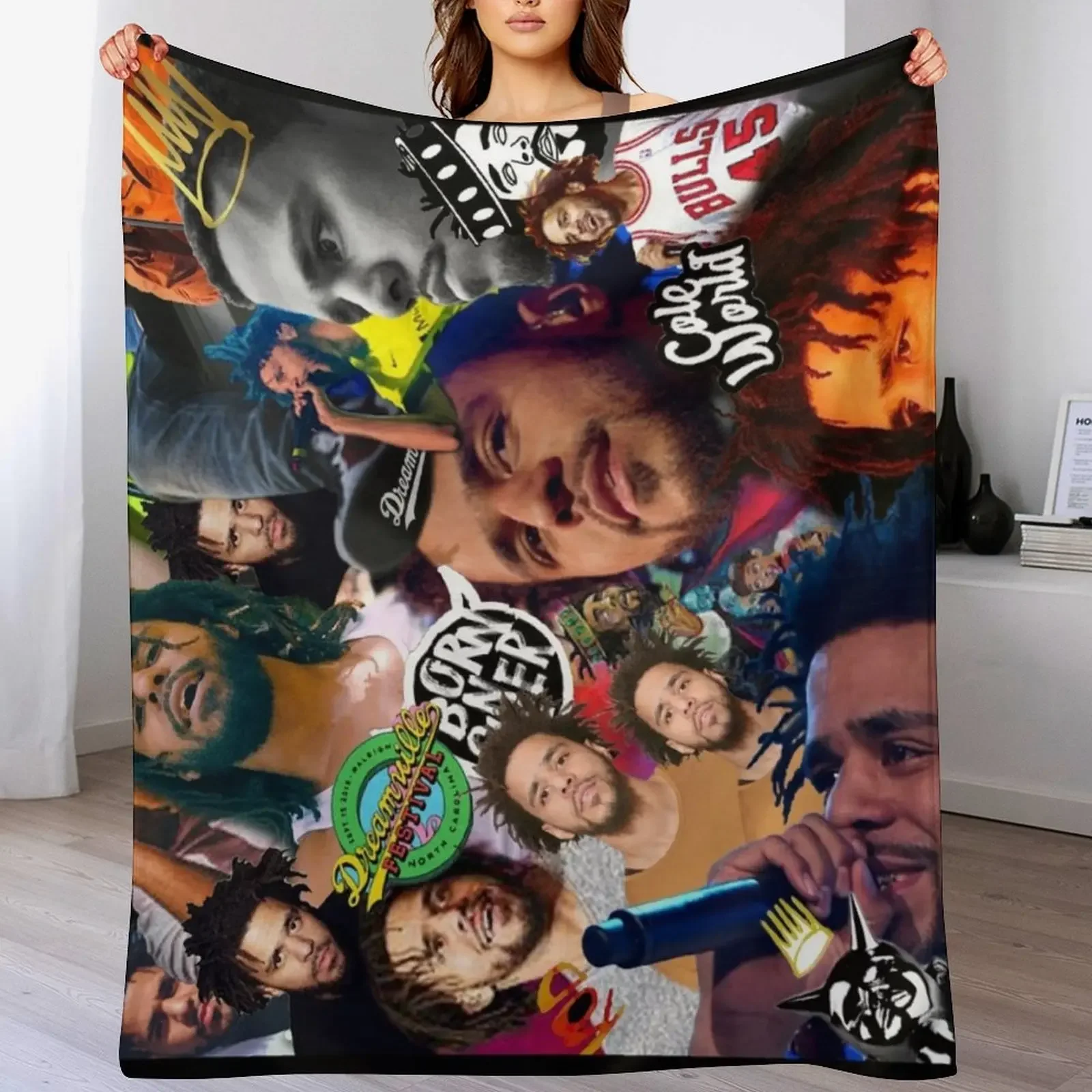 

J Cole Collage Throw Blanket warm winter Picnic bed plaid Blankets