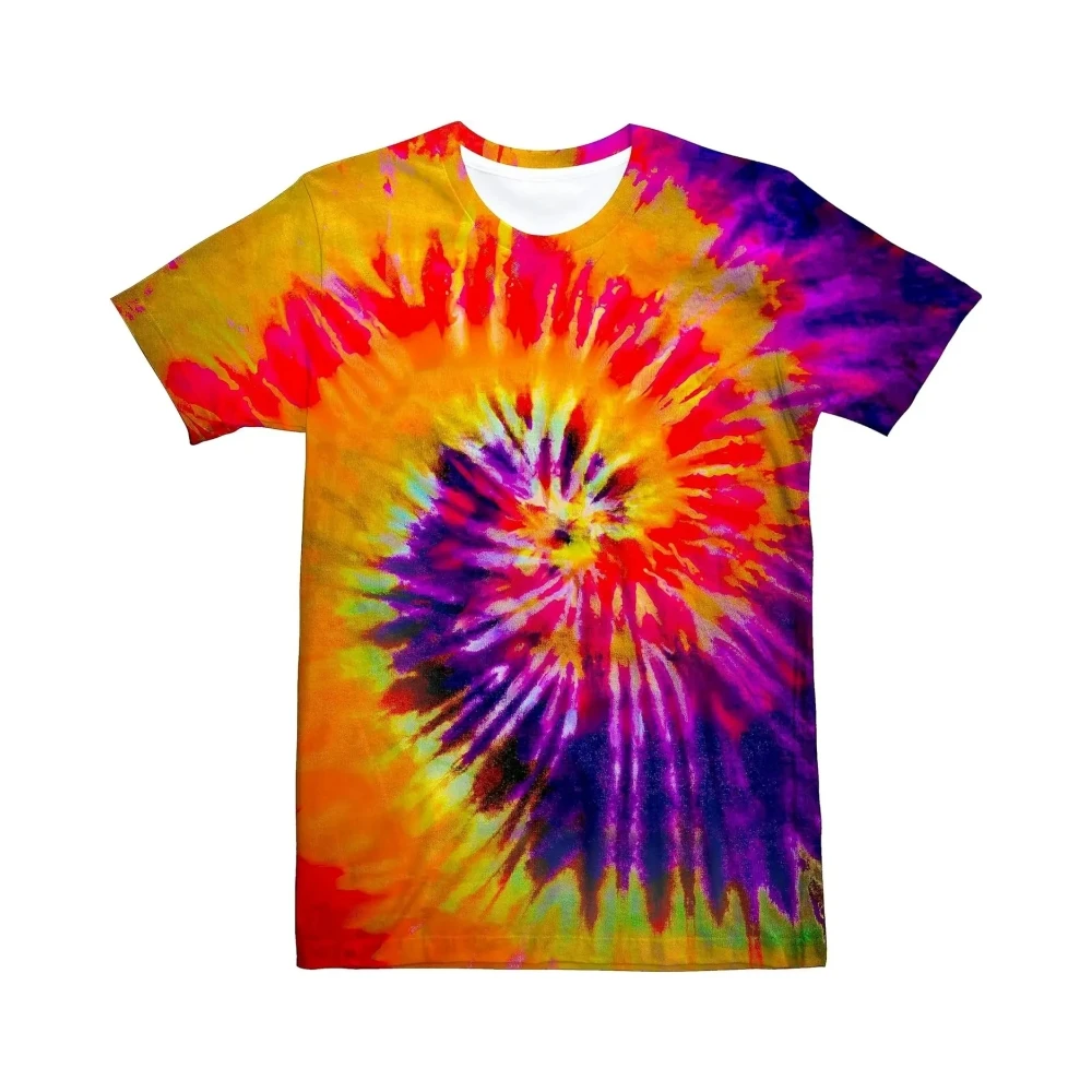 Rainbow-colored Tie-dye Visual Effect 3D Print Sports Quick-dry Breathable Men T-shirt Street Casual Parent-child Short Sleeve