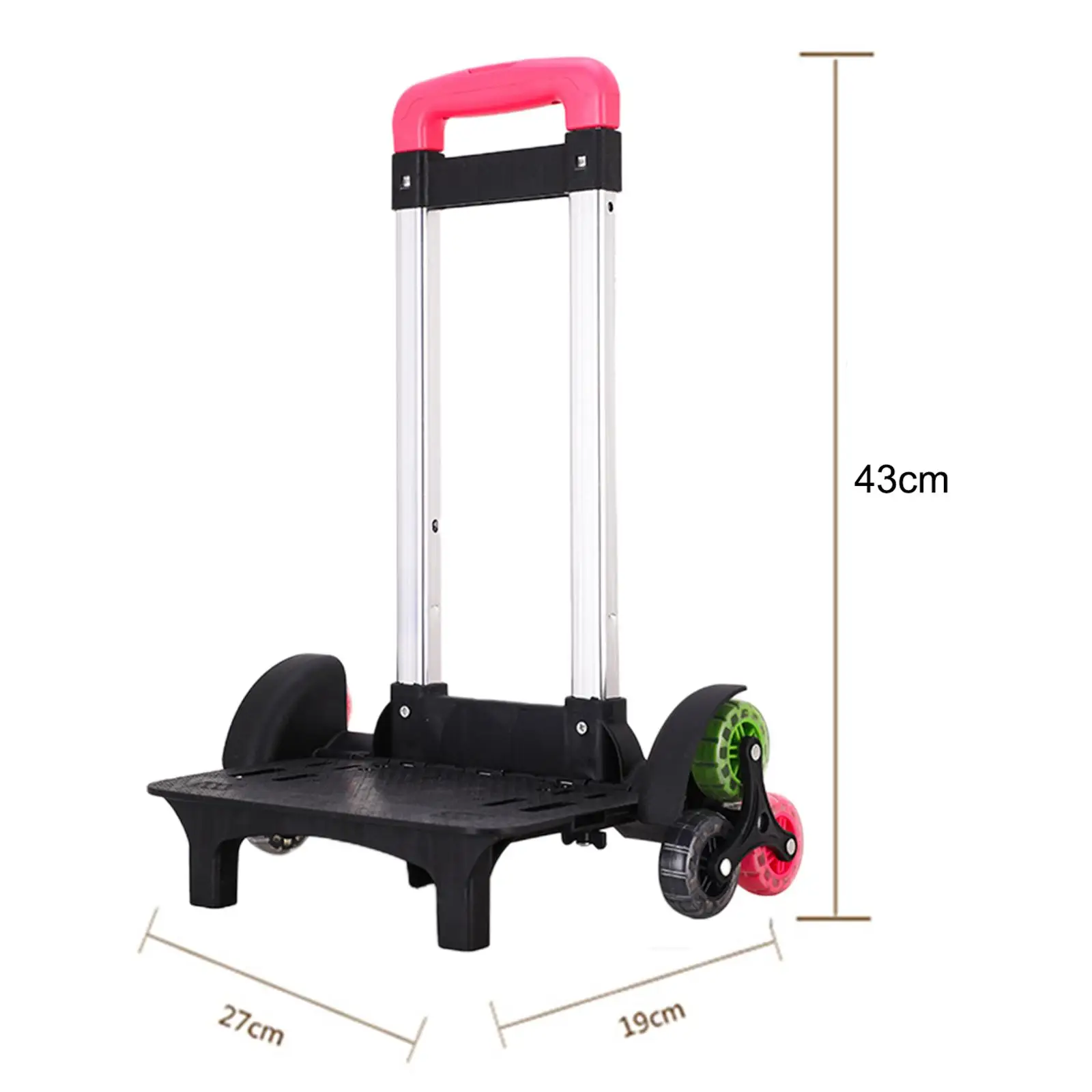 Trolley Cart 6 Wheels Adjustable Portable Aluminum Alloy Bracket Wheeled Cart for Backpack Schoolbag Shopping Boxes Children