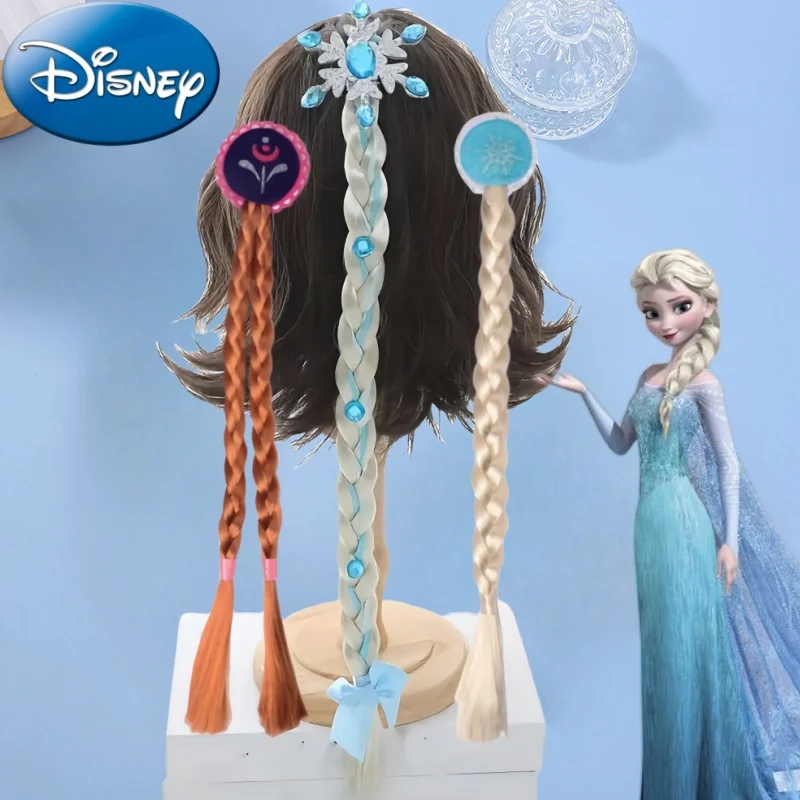 Kawaii Disney Frozen Anime Figures Elsa Wig Braid Hairpin Accessories For Girls Cartoon  Kids Toys Baby Hair Clip Birthday Gifts