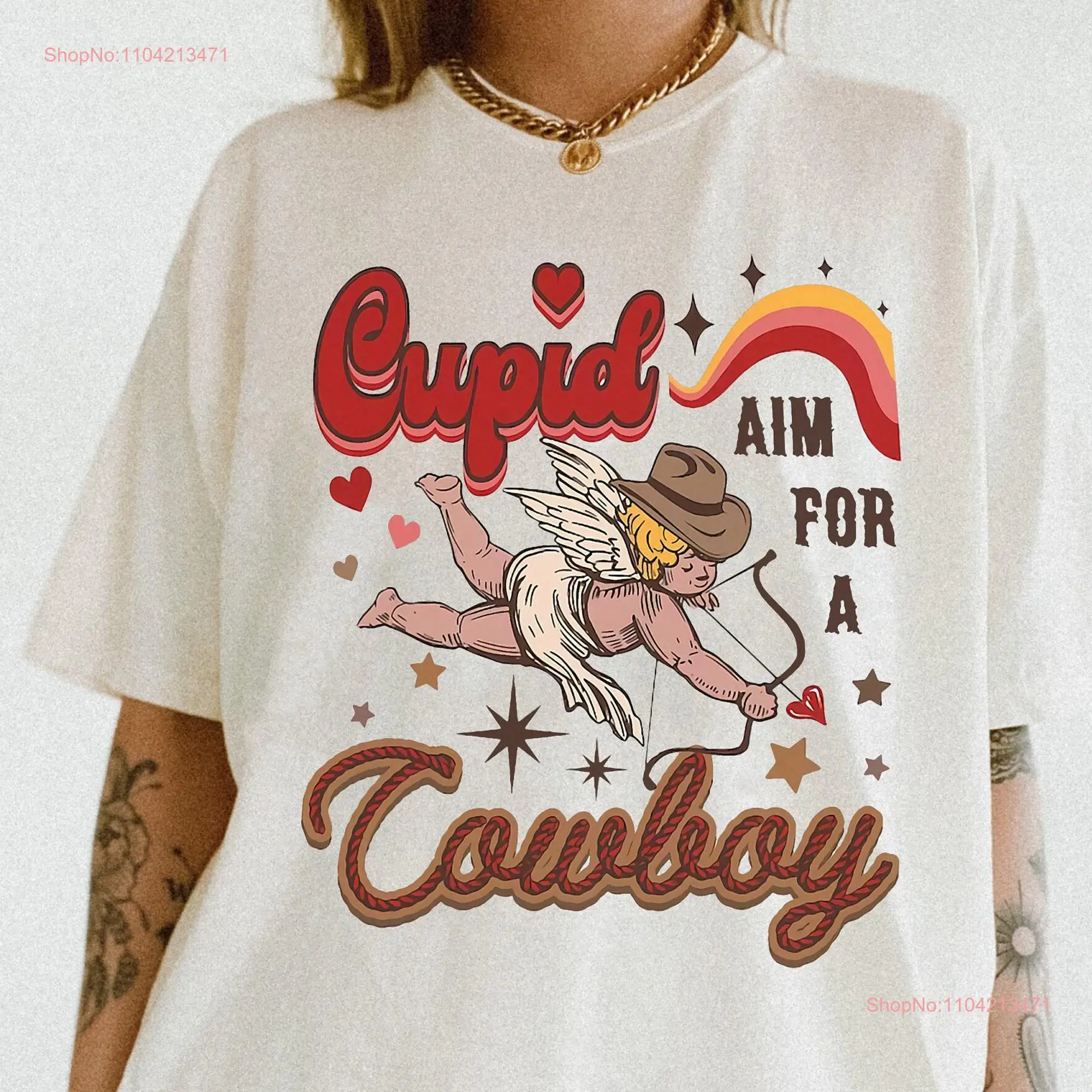 Retro Cupid Aim For A Cowboy Heart Western Valentine T Shirt Comfort Colors Y2k Day long or short sleeves