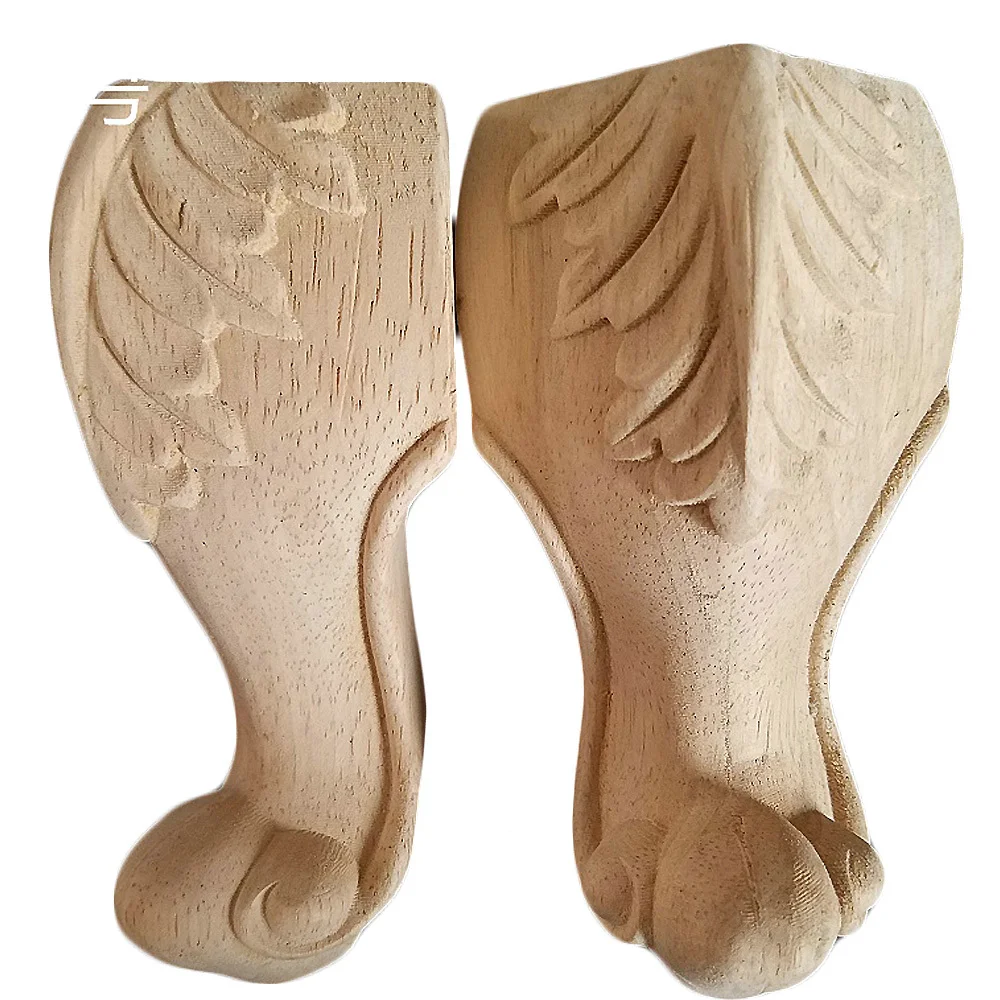 1PC 15cm Carving Natural Wood Appliques for Furniture Legs and Feet Unpainted Wooden Mouldings Decal Home Decoration Accessories