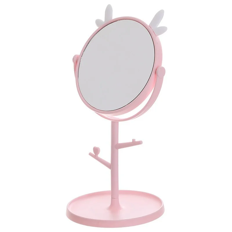 Cashou24 Roze Kat Oor Spiegel Tafel Desktop Aanrecht Base Gebruik Voor Badkamer Gewone Make-Up Spiegel Met Sieraden Cosmetische Planken