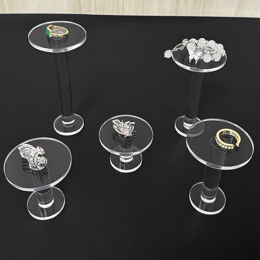 5 Pieces Set Transparent Acrylic Circular Jewelry Figurine Antique Display Rack for Small Items