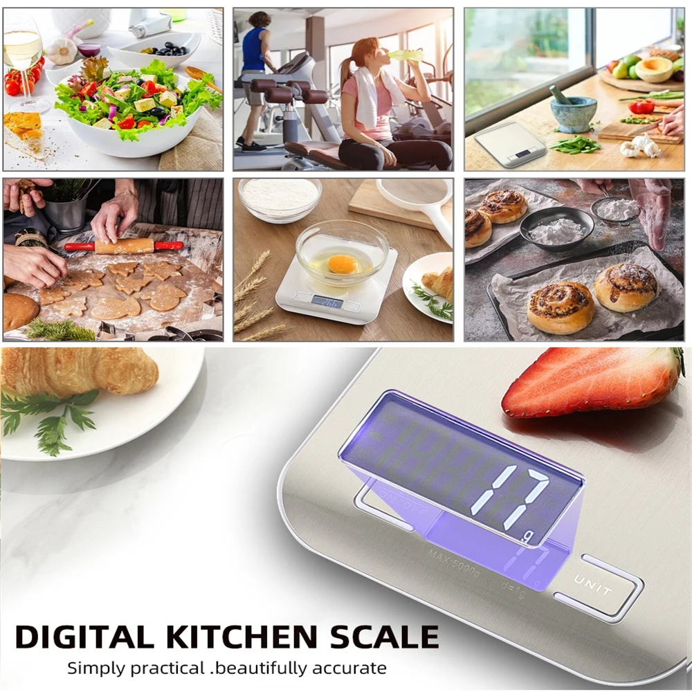 Imagem -02 - Balança de Cozinha de Pesando para Dieta Alimentar Postal Balance Measuring Lcd Precision Balança Eletrônica 10kg Aço Inoxidável