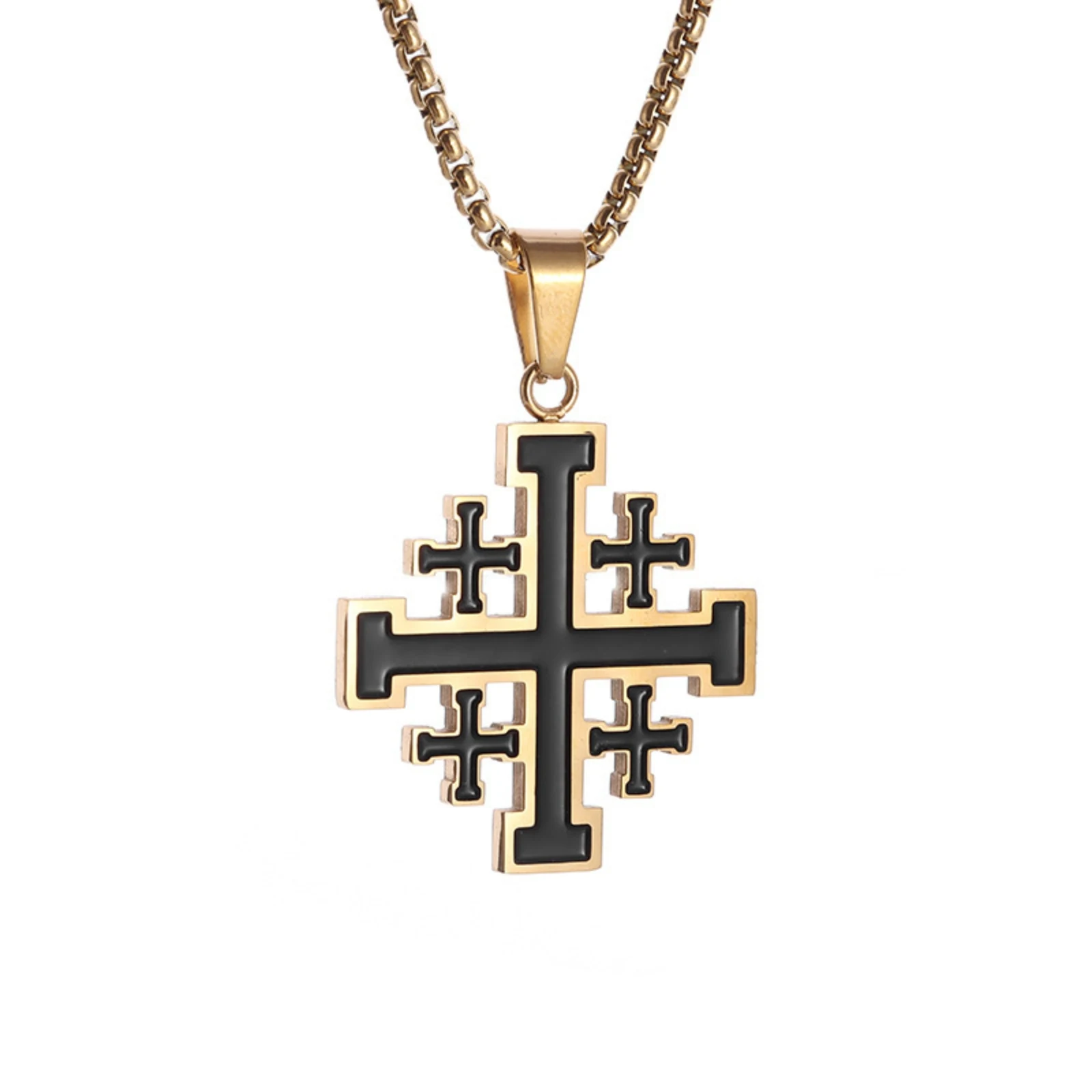 Jerusalem Kreuzritter-Kreuz Anhänger Halskette für Damen und Herren Edelstahl Schmuck Accessoires – Detail 2