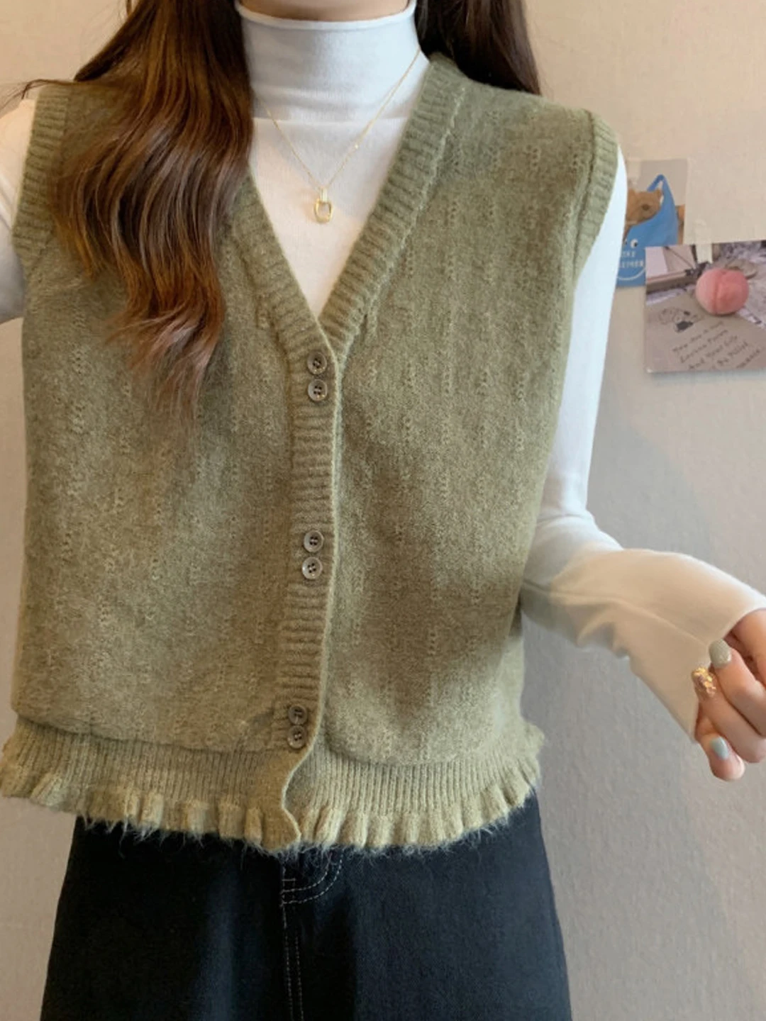 Autumn Knitted Sweater Vest Women's Short Open Cardigan Casual Style Regular Fit V-Neck No Sleeve Polyester Fiber Blend