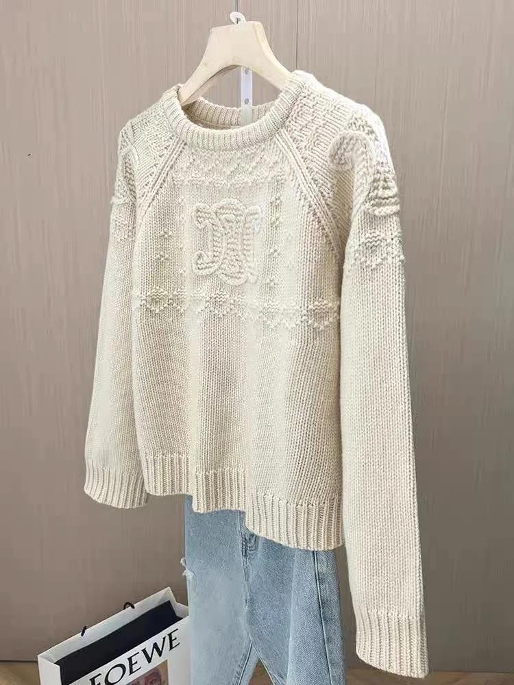 Maglione lavorato a maglia da donna Gancio 3D Fiore All-Match Sle Lungo Sve Lunghezza regolare Pendolarismo Faion Autunno Inverno Sensazione di fascia alta