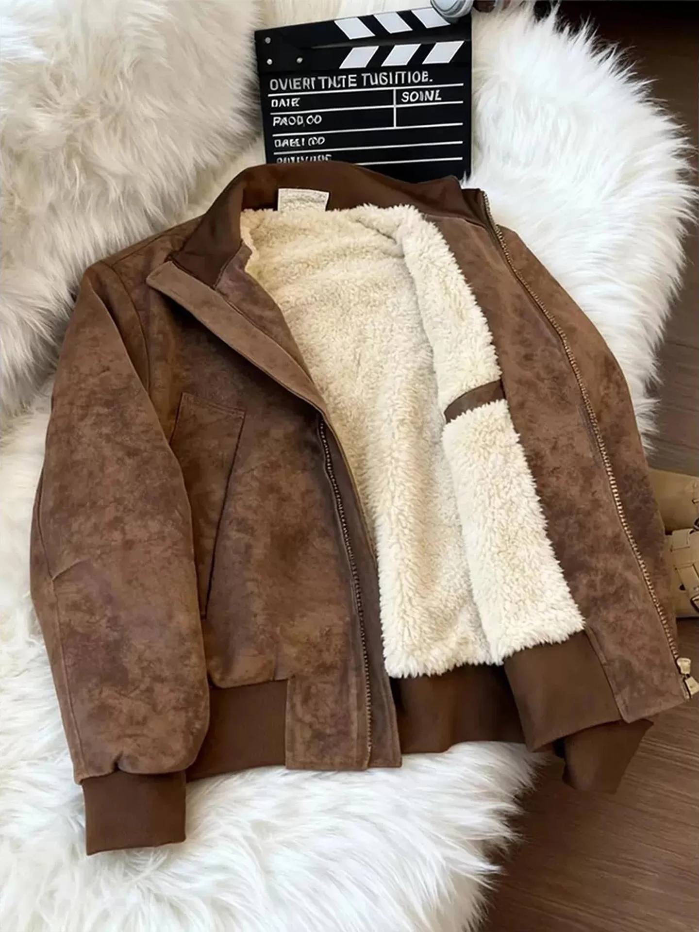 

American Sle Thiened Winter Cotton Jaet Men's Brown Lamb Velvet Coat Stand Collar Warm Baseball Sle Casual Outerwear