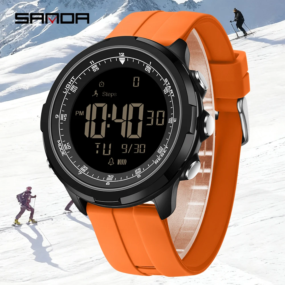SANDA 9065 Top montre électronique pour hommes Simple veilleuse calendrier réveil étanche et antichoc montre numérique