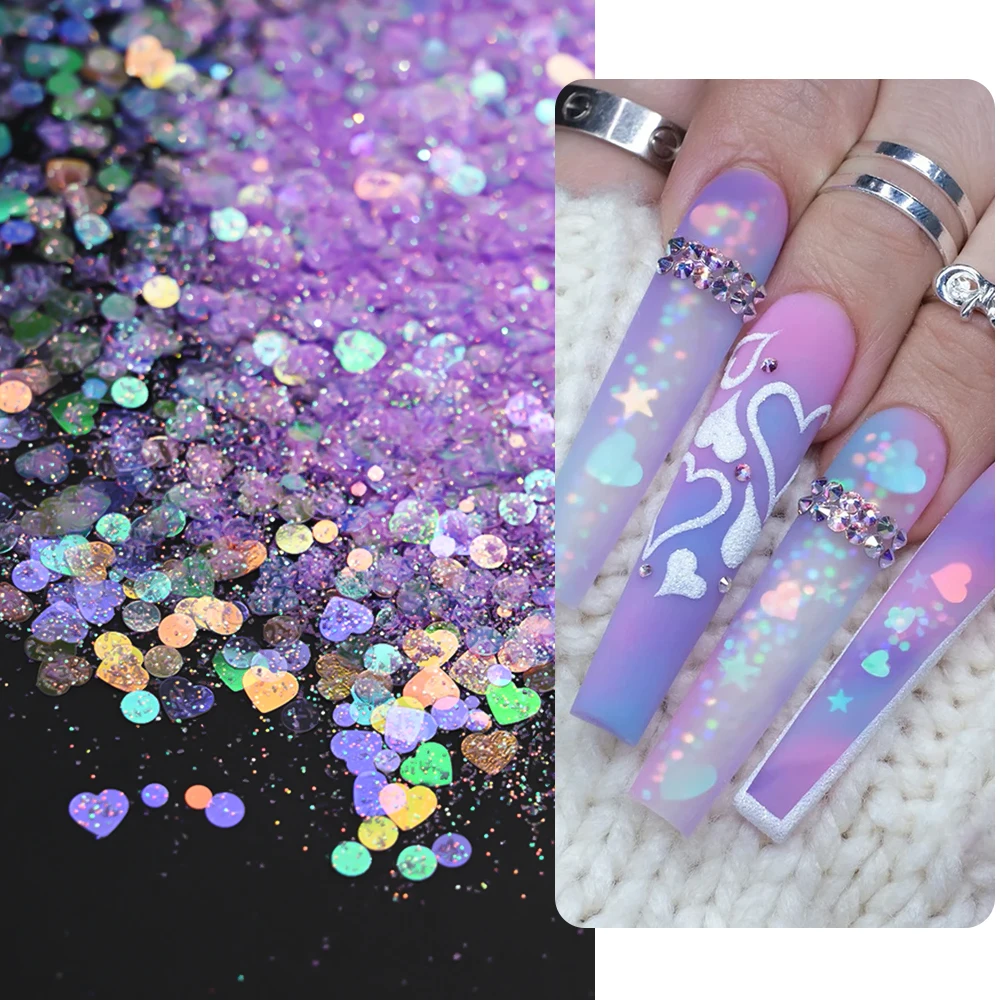 10 g/worek Fairy Blue Mermaid Nail Art Glitter Cute Dolphin Flakes Nail Sequins ﻿ Holograficzny, sypki proszek do zdobienia paznokci z brokatem ﻿