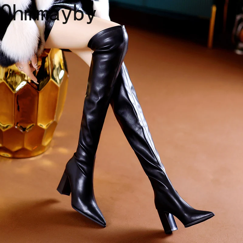 Winter Women Modern Knee High Boots Fashion Pointed Toe Long Booties Designer High Heels Stripper Shoes Botas Mujer