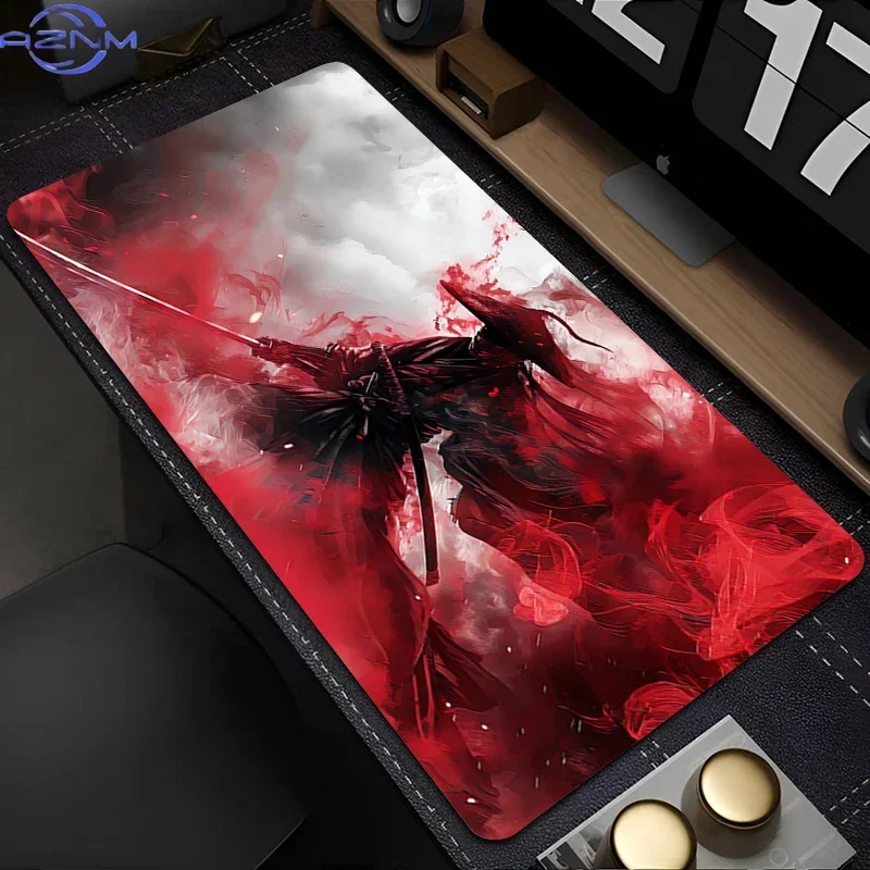 Japan Samurai Mouse Pad Computer Red Moon Gaming Extended Desk Mat Laptop Cool Anime Gamer Cabinet Keyboard Rug 800x400 Mousepad