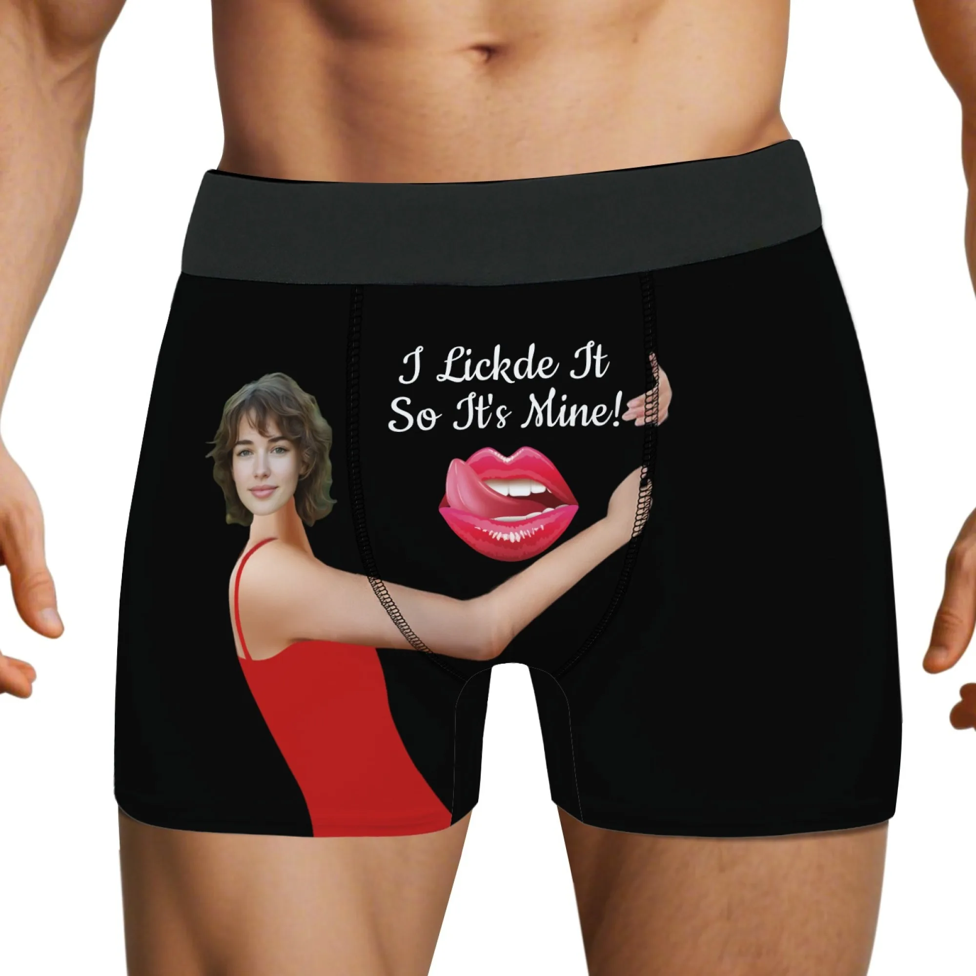 هدية مثيرة مخصصة الوجه الرجال الملاكم ملخصات فستان أحمر الوردي اللسان النص طباعة رومانسية الحلو عيد الحب هدية للذكرى السنوية #4