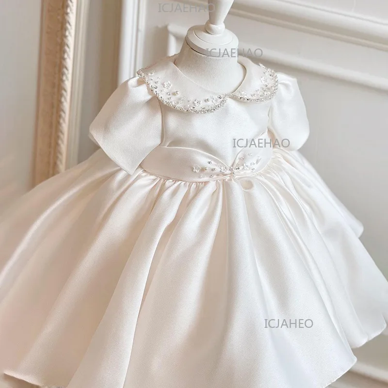 Children Girls Formal Dress Clothes Kids Princess Gown First Birthday Flower Girl White Performance Korean Tutu Piano Costume