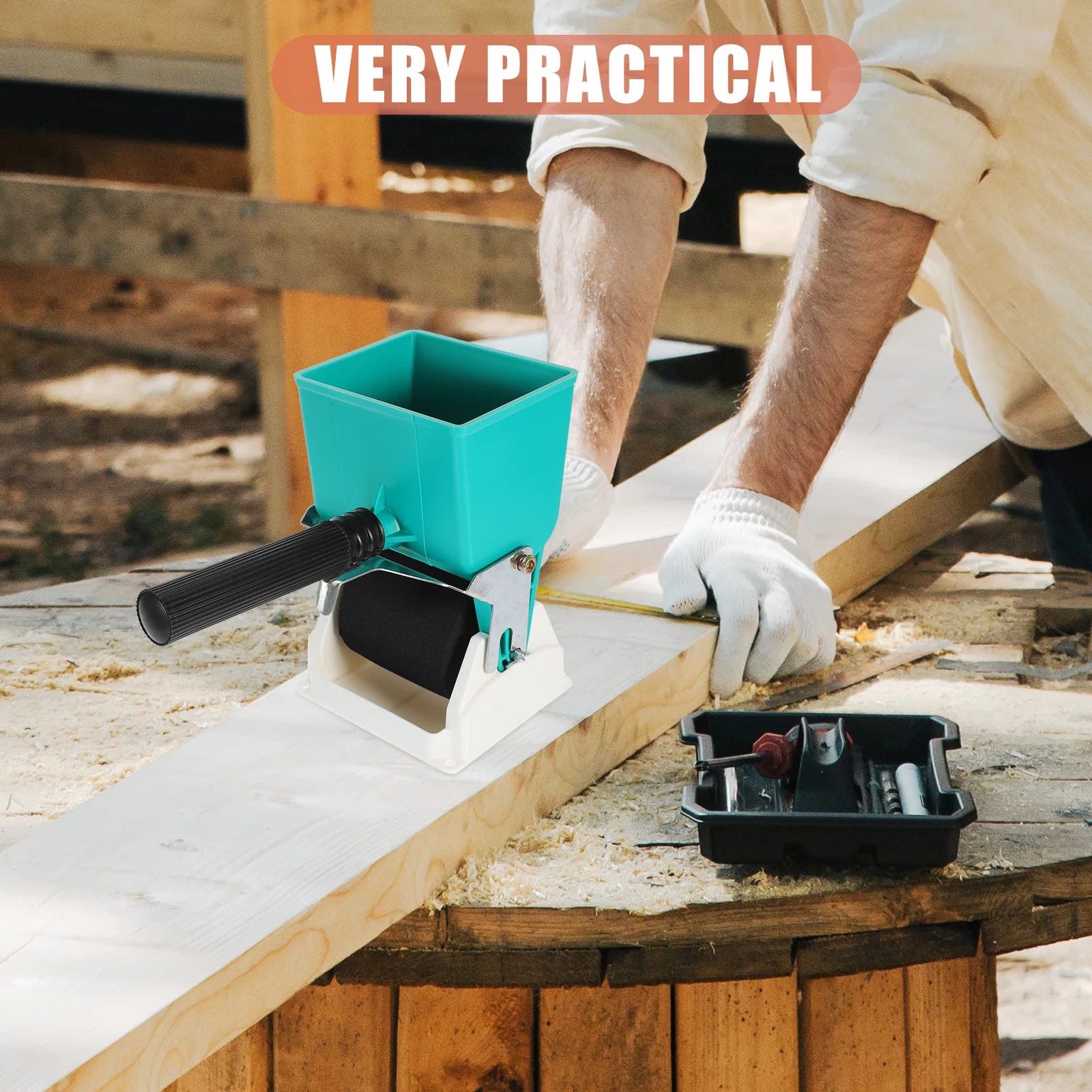 

Durable Manual Applicator Roller Storage Container Wood PVC Latex Coating Ergonomic Handle Woodworking Furniture for Carpenter