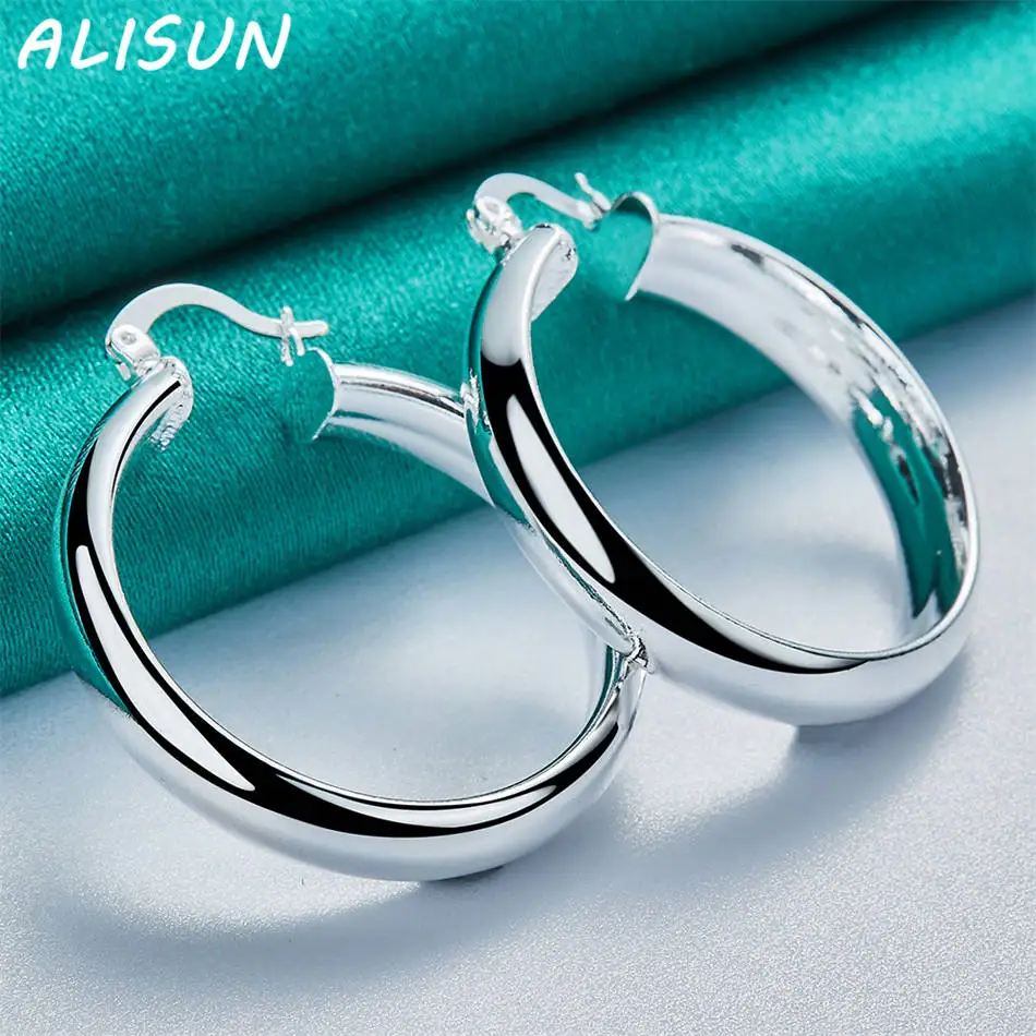 ALISUN 925 فضة 35 مللي متر أقراط دائرية للنساء نعمة مجوهرات الاتجاه المألوف هدايا حفلة عيد ميلاد #3