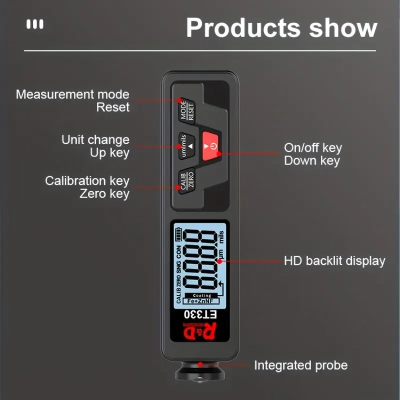 R&D ET330 Coating Thickness Gauge High Precision Zinc Coating Thickness Gauge for Automotive Paint Surface 1Set