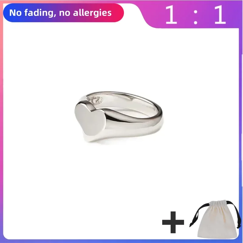 High versionClear Love S925 Sterling Silver Saturn Logo Ring, Simple, Small, and Cute