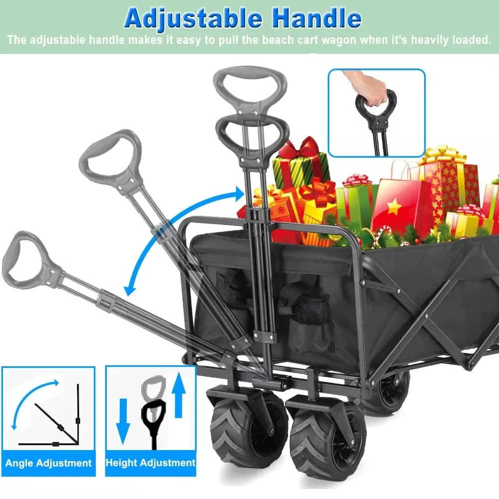 Heavy Duty Wagon Cart with Aluminum Table Plate, Extra Pocket, Storage Bag, Collapsible Folding Wagon Trolley, Garden