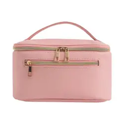 Borsa per il trucco in pelle borsa per l'organizzatore del trucco borsa da viaggio cosmetica in pelle PU borsa da toilette impermeabile borsa per la cura della pelle con manico Make Up