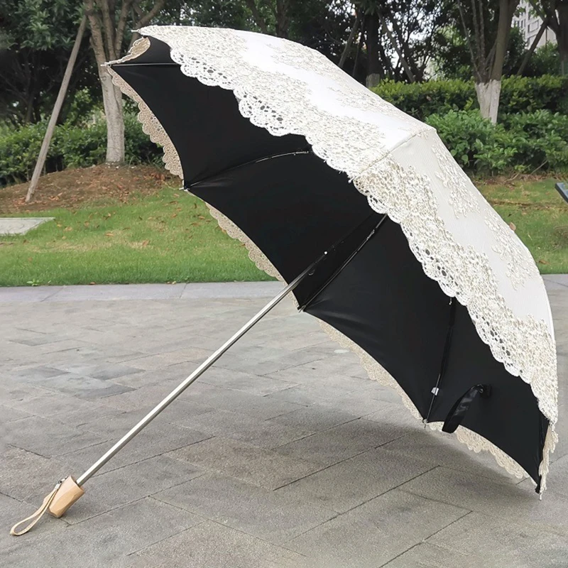 

Nordic Retro Lace Umbrella Luxury Women Windproof Sun UV Rain Umbrellas Outdoor Portable Folding Beach Umbrella Princess Parasol