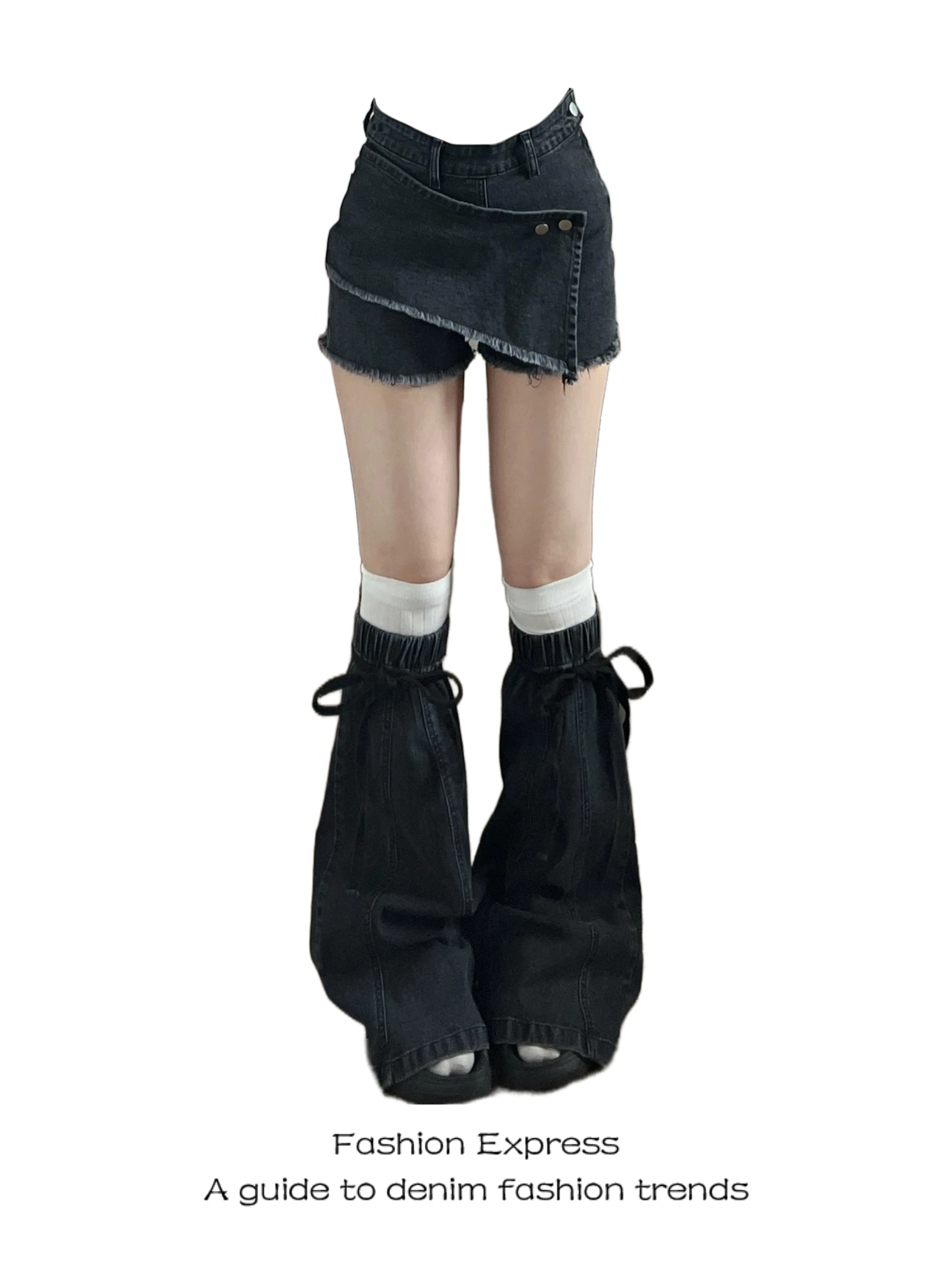 

American Style Women's Short Pants 2026 Summer New Style Hot Girl Cheek Curtain Denim Black Leg Two-Piece Set Trendy Casual P...