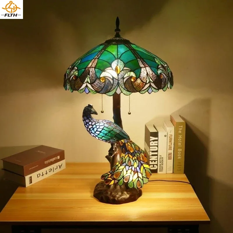 European Retro Tiffany Table Led Lamp Creative Stained Glass Decor Home Living Room Bedroom European Pastoral Style Desk Lights