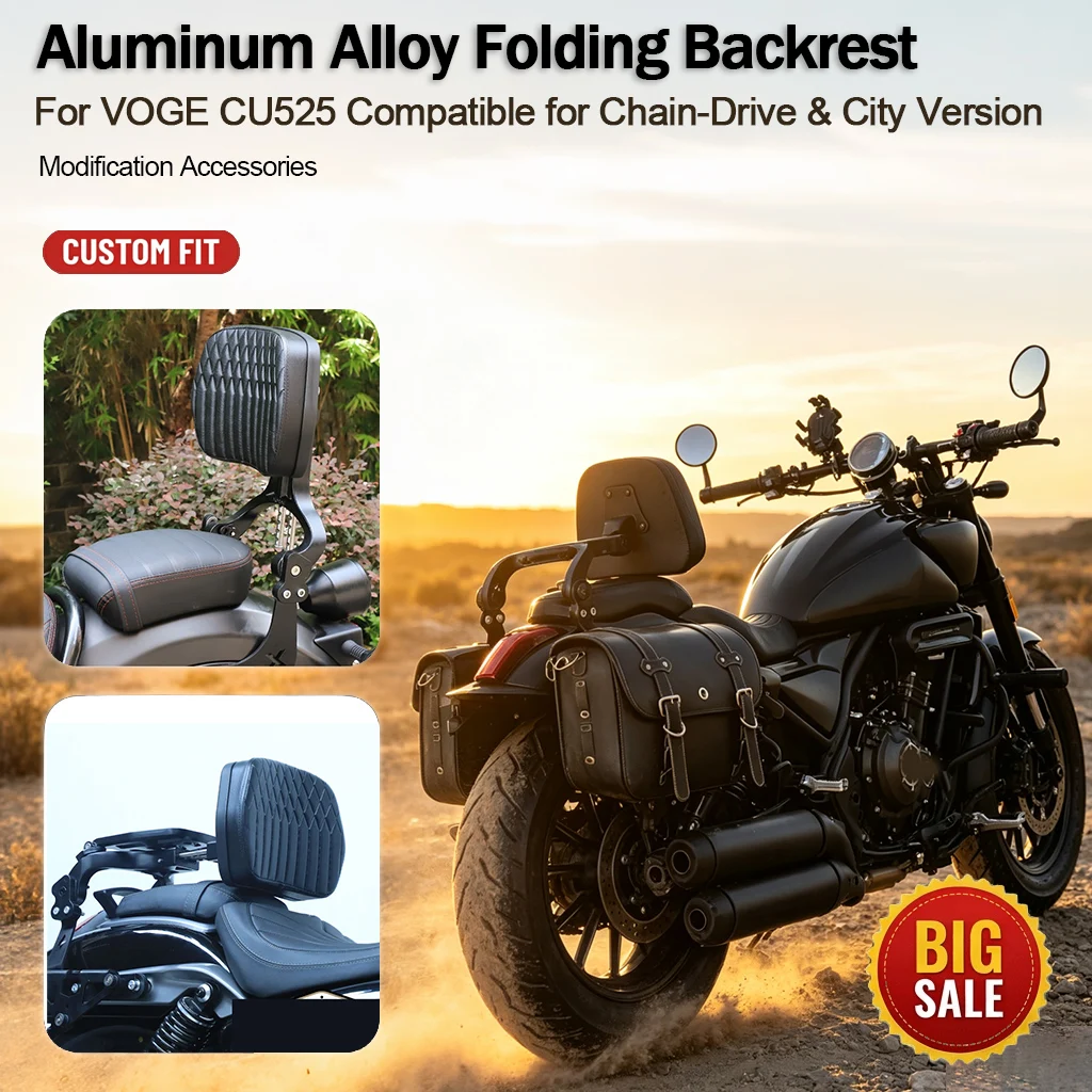 Foldable Luggage Rack Multi‑Function Comfort Passenger Backrest Modified Parts for VOGE CU525 Chain‑Drive & City Version